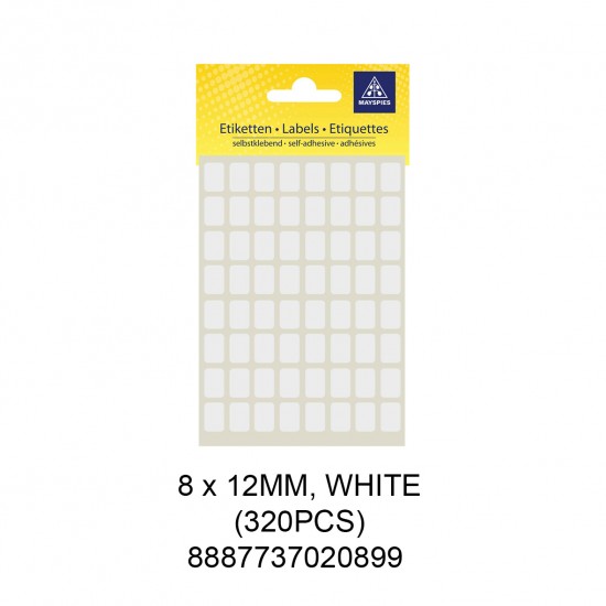 MAYSPIES MS-8X12MM COLOUR LABEL / 5 SHEETS/PKT / 320PCS / 8X12MM WHITE